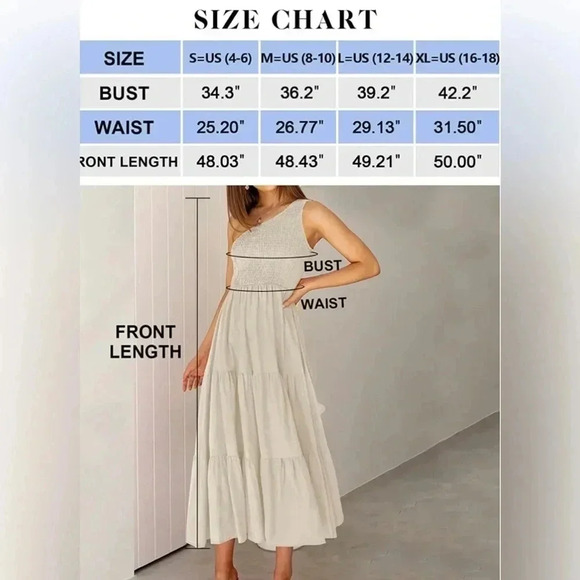 Women's Bohemian Summer One Shoulder Sleeveless Ruffle Tiered Long Midi Dress - Picture 4 of 4